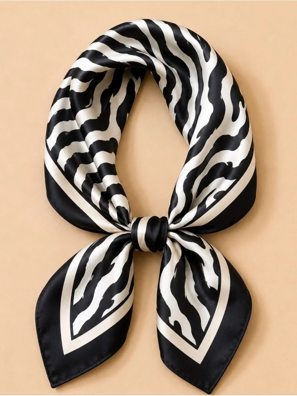 Black & White Zebra Print Satin Neck Scarf